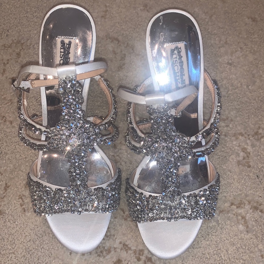 Badgley Mischka. Size 7 1/2. Strappy Crystal Stilettos.